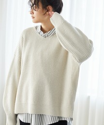 AMERICAN HOLIC | Vネック片畦袖ボリュームニットプルオーバー(ニット/セーター)