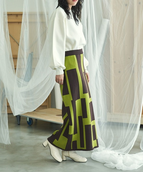VACANCY（ヴァカンシー）の「ランダムスクエアニットペンシルスカート（スカート・レディース・グリーン/ブラック・FREE）」の13枚目の写真