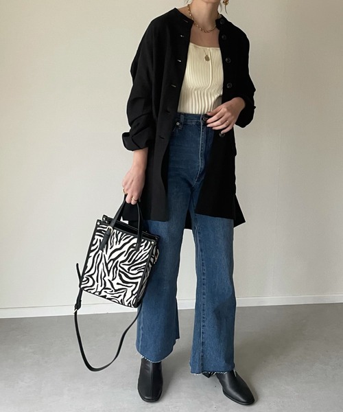 y/m by misato（イムバイミサト）の「ポプリンスタンドシャツジャケット（その他アウター・レディース・ブラック/ベージュ・FREE）」の9枚目の写真