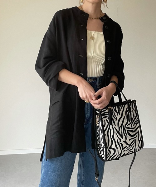 y/m by misato（イムバイミサト）の「ポプリンスタンドシャツジャケット（その他アウター・レディース・ブラック/ベージュ・FREE）」の15枚目の写真