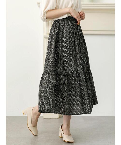 SLURR（スラ―）の「花柄ティアードスカート（スカート・レディース・ブラック/オフホワイト/イエロー・FREE）」の14枚目の写真