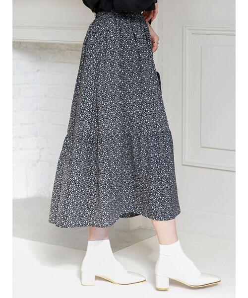 SLURR（スラ―）の「花柄ティアードスカート（スカート・レディース・ブラック/オフホワイト/イエロー・FREE）」の8枚目の写真