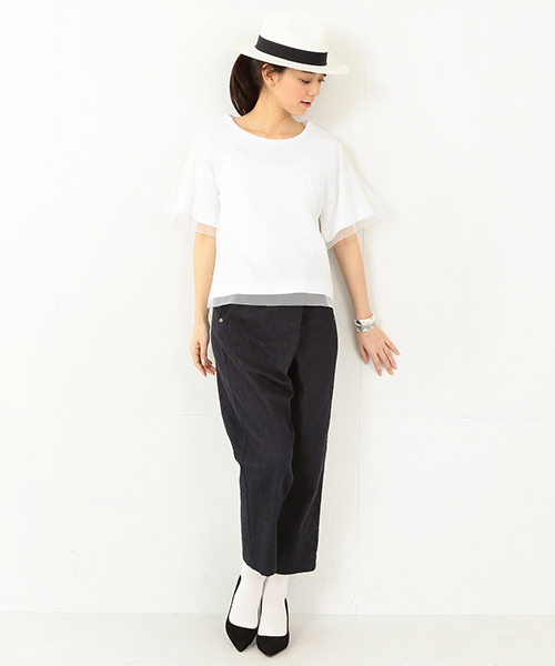 Ray BEAMS（レイビームス）の「RBS / チュール レイヤーT（Tシャツ/カットソー・レディース・オフホワイト/ブラック・ONE SIZE）」の7枚目の写真