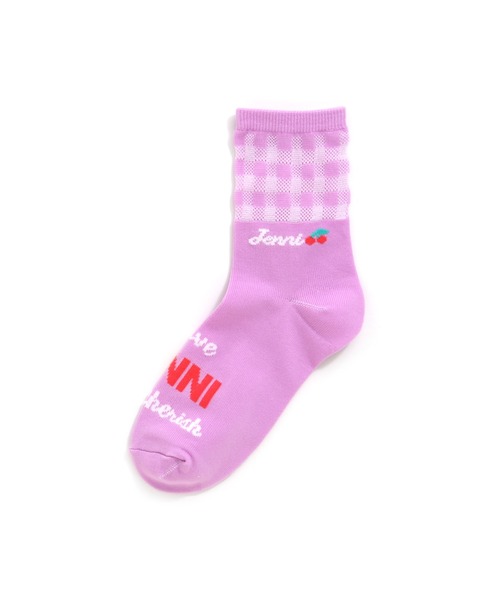 JENNI love(ジェニィラブ)の「ギンガムシースルークルーソックス(ソックス/靴下・キッズ・ブラック/ラベンダー/ミント・19-21cm/22-24cm)」の1枚目の写真