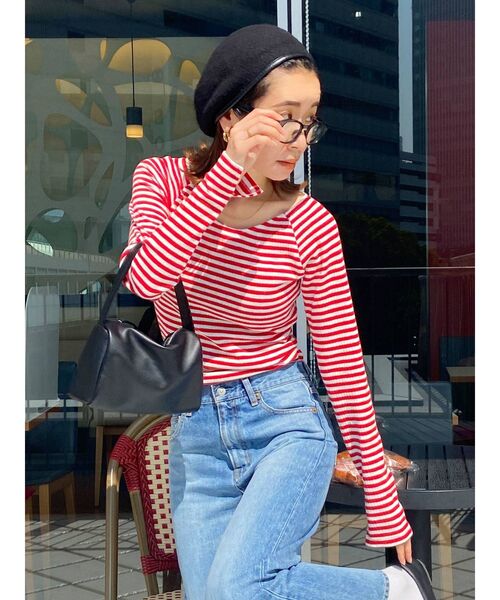 Ungrid（アングリッド）の「フィットボーダーロングスリーブTee（Tシャツ/カットソー・レディース・ブラウン/レッド/ブルー・FREE）」の3枚目の写真