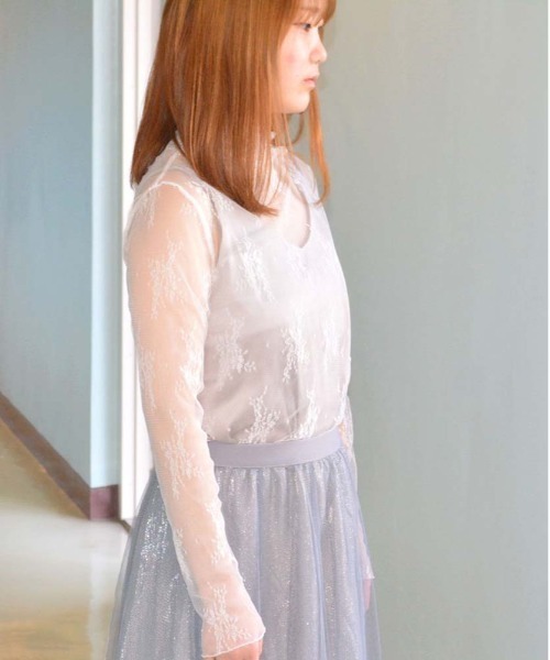 HARLEM ROUNGE(ハーレムラウンジ)の「花柄レースシアートップス(Tシャツ/カットソー・レディース・ホワイト/ブラック/ピンクベージュ・FREE)」の9枚目の写真