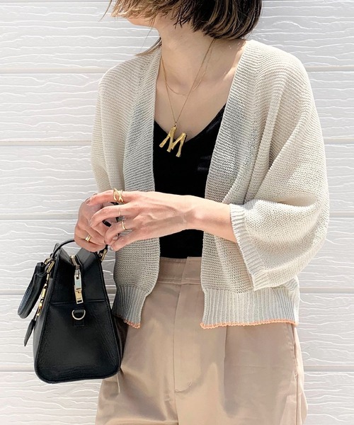 Q(キュー)の「ホールガーメント 和紙ショートカーデ(カーディガン/ボレロ・レディース・カーキ/アイボリー・MEDIUM)」の2枚目の写真