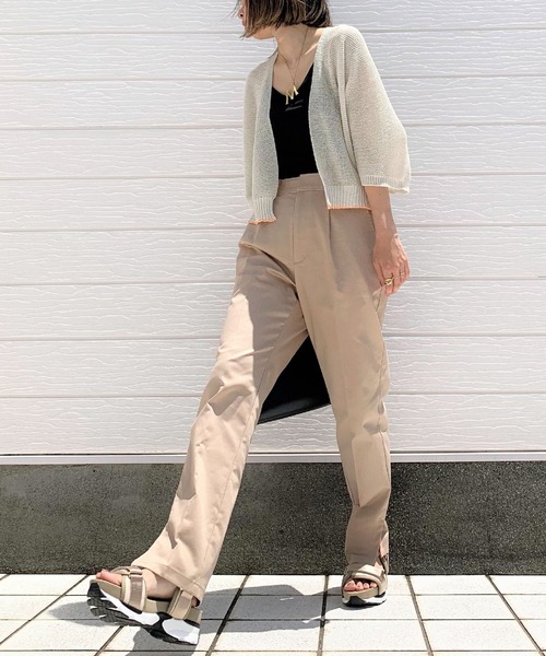 Q(キュー)の「ホールガーメント 和紙ショートカーデ(カーディガン/ボレロ・レディース・カーキ/アイボリー・MEDIUM)」の7枚目の写真