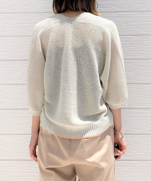 Q(キュー)の「ホールガーメント 和紙ショートカーデ(カーディガン/ボレロ・レディース・カーキ/アイボリー・MEDIUM)」の5枚目の写真