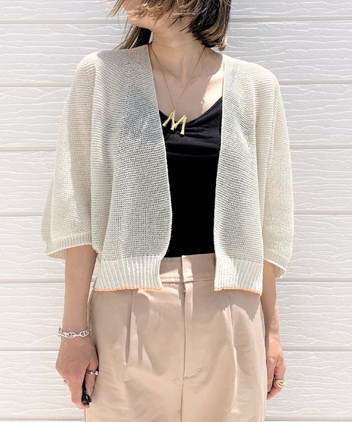 Q(キュー)の「ホールガーメント 和紙ショートカーデ(カーディガン/ボレロ・レディース・カーキ/アイボリー・MEDIUM)」の3枚目の写真