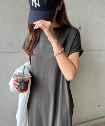 andme（アンドミー）の「配色ステッチフレンチスリーブTシャツワンピース（ワンピース）」