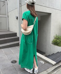配色ステッチフレンチスリーブTシャツワンピース