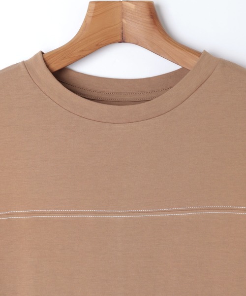 andme（アンドミー）の「配色ステッチフレンチスリーブTシャツワンピース（ワンピース・レディース・ブラック/チャコールグレー/グレイッシュベージュ/グリーン/パープル/ネイビー/カーキ/ブラウン/ブルー・M）」の19枚目の写真