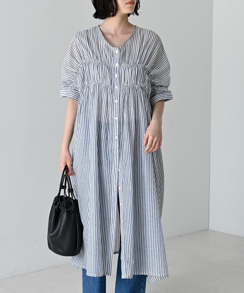 LUPILIEN(ルピリアン)の「Made in India◇シアーチェック・ストライプ ワンピース(ワンピース・レディース・ブラック/ネイビー/ストライプ/A・FREE)」の16枚目の写真