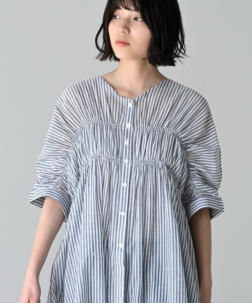 LUPILIEN(ルピリアン)の「Made in India◇シアーチェック・ストライプ ワンピース(ワンピース・レディース・ブラック/ネイビー/ストライプ/A・FREE)」の11枚目の写真