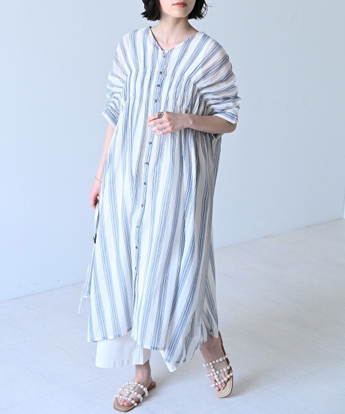 LUPILIEN(ルピリアン)の「Made in India◇シアーチェック・ストライプ ワンピース(ワンピース・レディース・ブラック/ネイビー/ストライプ/A・FREE)」の7枚目の写真