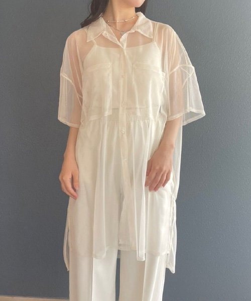 AS KNOW AS PINKY（アズノゥアズピンキー）の「色をプラスにチュールシャツ（シャツ/ブラウス・レディース・オフホワイト/イエロー/ピンク/ライトブルー・FREE）」の2枚目の写真