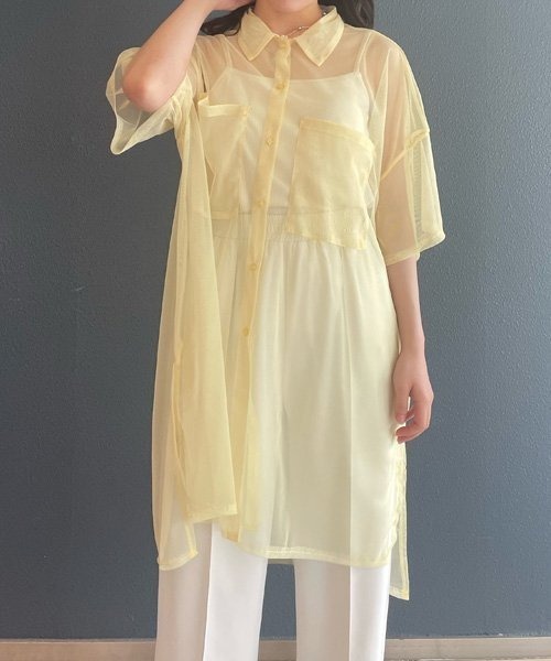 AS KNOW AS PINKY（アズノゥアズピンキー）の「色をプラスにチュールシャツ（シャツ/ブラウス・レディース・オフホワイト/イエロー/ピンク/ライトブルー・FREE）」の4枚目の写真