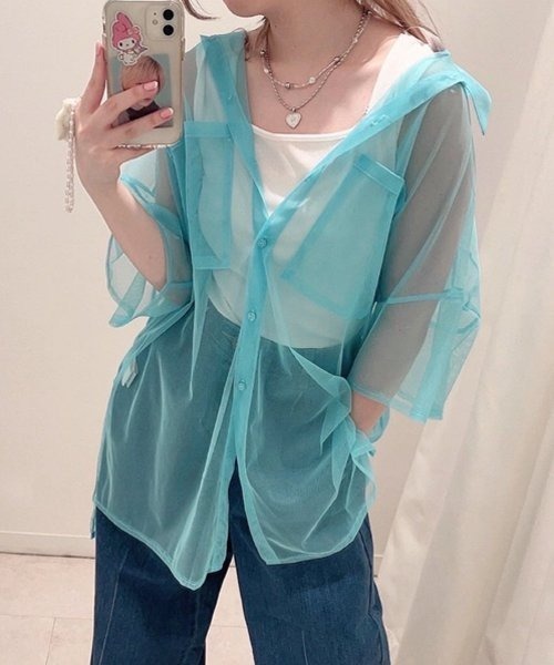 AS KNOW AS PINKY（アズノゥアズピンキー）の「色をプラスにチュールシャツ（シャツ/ブラウス・レディース・オフホワイト/イエロー/ピンク/ライトブルー・FREE）」の3枚目の写真