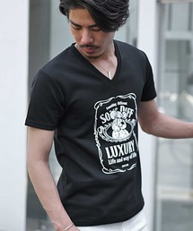 【SOMEDIFF】デザインプレミアム半袖カットソー メンズ ロゴTシャツ タイトシルエット 春服