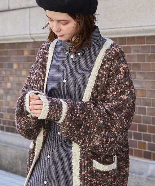 MONO-MART LADY'S(モノマートレディース)の「ミックスニットパイピングオーバーカーディガン(カーディガン/ボレロ・レディース・ブラック/オレンジ/ブルー/グリーン/ブラウン・FREE)」の6枚目の写真