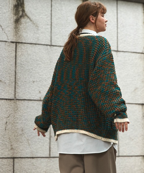 MONO-MART LADY'S(モノマートレディース)の「ミックスニットパイピングオーバーカーディガン(カーディガン/ボレロ・レディース・ブラック/オレンジ/ブルー/グリーン/ブラウン・FREE)」の14枚目の写真