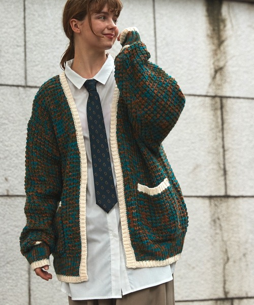 MONO-MART LADY'S(モノマートレディース)の「ミックスニットパイピングオーバーカーディガン(カーディガン/ボレロ・レディース・ブラック/オレンジ/ブルー/グリーン/ブラウン・FREE)」の11枚目の写真