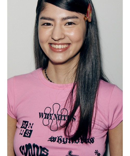 bonjour records(ボンジュールレコーズ)の「【WHYNOTUS/ワイノットアス】WNUS sticker tee WNUSステッカーTシャツ(Tシャツ/カットソー・レディース・ピンク/イエロー・S/M)」の9枚目の写真