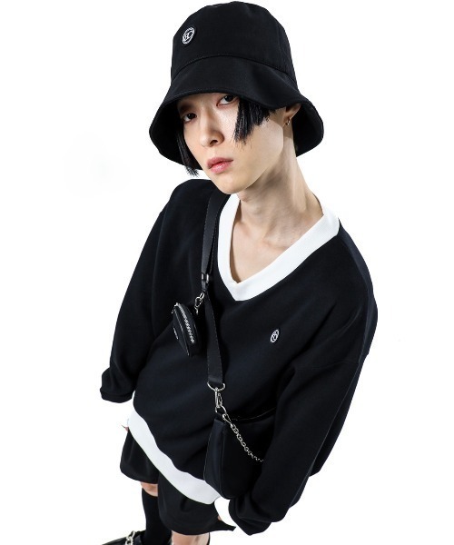 BASIC COTTON(ベーシックコットン)の「【BASIC COTTON/ベーシックコットン】MIX V MTM / Vネック スウェット トレーナー(スウェット・メンズ・ホワイト/ブラック・ONE SIZE)」の2枚目の写真