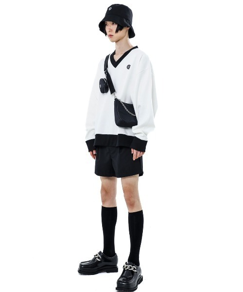 BASIC COTTON(ベーシックコットン)の「【BASIC COTTON/ベーシックコットン】MIX V MTM / Vネック スウェット トレーナー(スウェット・メンズ・ホワイト/ブラック・ONE SIZE)」の8枚目の写真