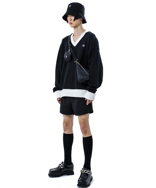 BASIC COTTON(ベーシックコットン)の「【BASIC COTTON/ベーシックコットン】MIX V MTM / Vネック スウェット トレーナー(スウェット・メンズ・ホワイト/ブラック・ONE SIZE)」の14枚目の写真