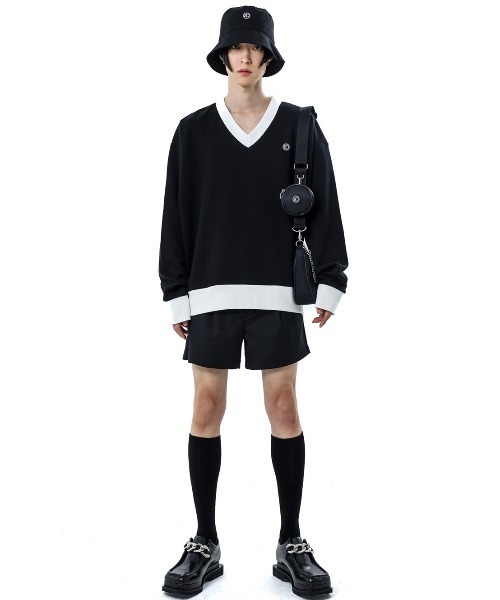 BASIC COTTON(ベーシックコットン)の「【BASIC COTTON/ベーシックコットン】MIX V MTM / Vネック スウェット トレーナー(スウェット・メンズ・ホワイト/ブラック・ONE SIZE)」の13枚目の写真
