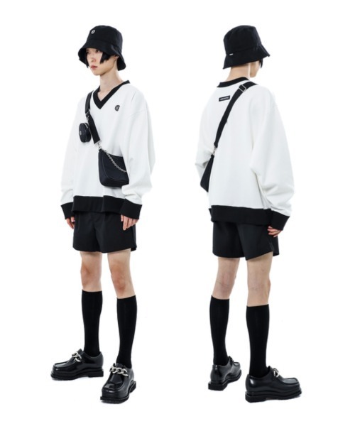 BASIC COTTON(ベーシックコットン)の「【BASIC COTTON/ベーシックコットン】MIX V MTM / Vネック スウェット トレーナー(スウェット・メンズ・ホワイト/ブラック・ONE SIZE)」の17枚目の写真