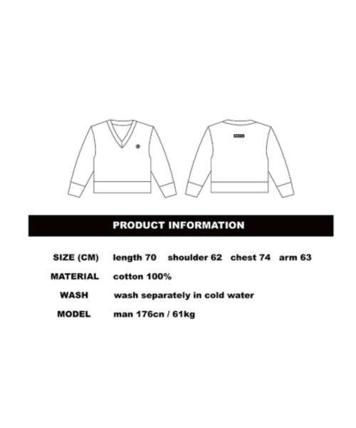 BASIC COTTON(ベーシックコットン)の「【BASIC COTTON/ベーシックコットン】MIX V MTM / Vネック スウェット トレーナー(スウェット・メンズ・ホワイト/ブラック・ONE SIZE)」の18枚目の写真