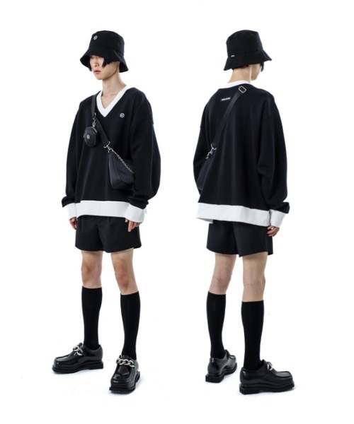 BASIC COTTON(ベーシックコットン)の「【BASIC COTTON/ベーシックコットン】MIX V MTM / Vネック スウェット トレーナー(スウェット・メンズ・ホワイト/ブラック・ONE SIZE)」の21枚目の写真