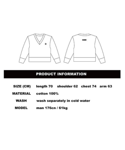 BASIC COTTON(ベーシックコットン)の「【BASIC COTTON/ベーシックコットン】MIX V MTM / Vネック スウェット トレーナー(スウェット・メンズ・ホワイト/ブラック・ONE SIZE)」の22枚目の写真