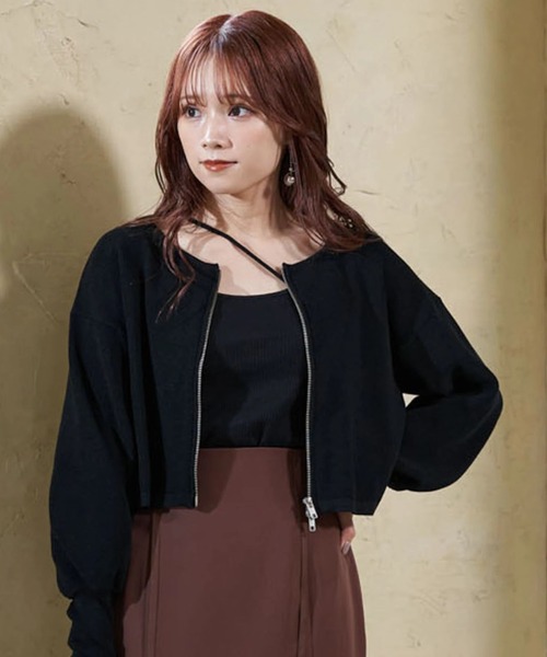 earth music&ecology（アースミュージックアンドエコロジー）の「Wジップニットカーディガン（カーディガン/ボレロ・レディース・ブラック/ベージュ/ブルー・FREE）」の2枚目の写真