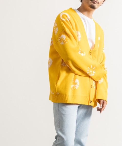 NYLAUS（ナイラス）の「別注 フラワージャガード ルーズニットカーディガン（カーディガン/ボレロ・メンズ・ブラック/グリーン/イエロー・M/L）」の13枚目の写真