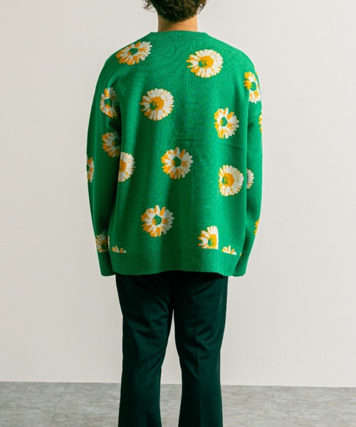 NYLAUS（ナイラス）の「別注 フラワージャガード ルーズニットカーディガン（カーディガン/ボレロ・メンズ・ブラック/グリーン/イエロー・M/L）」の5枚目の写真