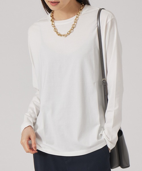 qualite（カリテ）の「レギュラーヘムコットンカットソー（Tシャツ/カットソー・レディース・オフホワイト/ブラック・フリー）」の2枚目の写真