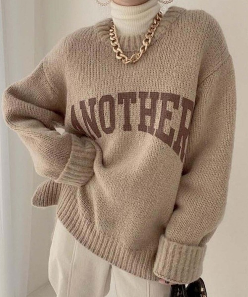 Girly Doll（ガーリードール）の「配色ロゴニット・セーター（ニット/セーター・レディース・グレー/ピンク/アイボリー/キャメル/グリーン/ブルー/ブラック/ライトブルー・F）」の7枚目の写真