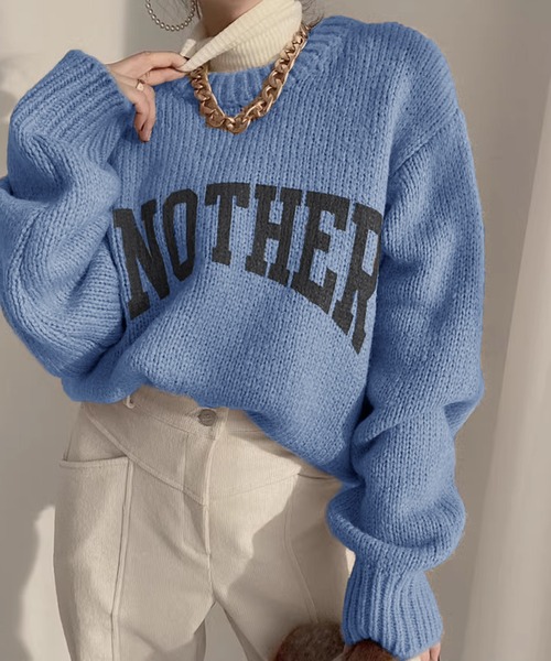 Girly Doll（ガーリードール）の「配色ロゴニット・セーター（ニット/セーター・レディース・グレー/ピンク/アイボリー/キャメル/グリーン/ブルー/ブラック/ライトブルー・F）」の6枚目の写真