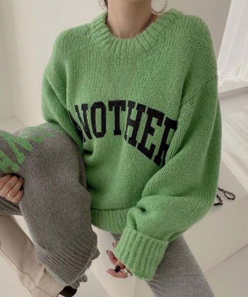 Girly Doll（ガーリードール）の「配色ロゴニット・セーター（ニット/セーター・レディース・グレー/ピンク/アイボリー/キャメル/グリーン/ブルー/ブラック/ライトブルー・F）」の5枚目の写真