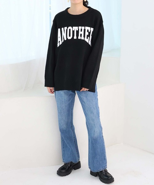 Girly Doll（ガーリードール）の「配色ロゴニット・セーター（ニット/セーター・レディース・グレー/ピンク/アイボリー/キャメル/グリーン/ブルー/ブラック/ライトブルー・F）」の20枚目の写真