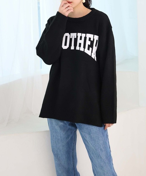 Girly Doll（ガーリードール）の「配色ロゴニット・セーター（ニット/セーター・レディース・グレー/ピンク/アイボリー/キャメル/グリーン/ブルー/ブラック/ライトブルー・F）」の19枚目の写真