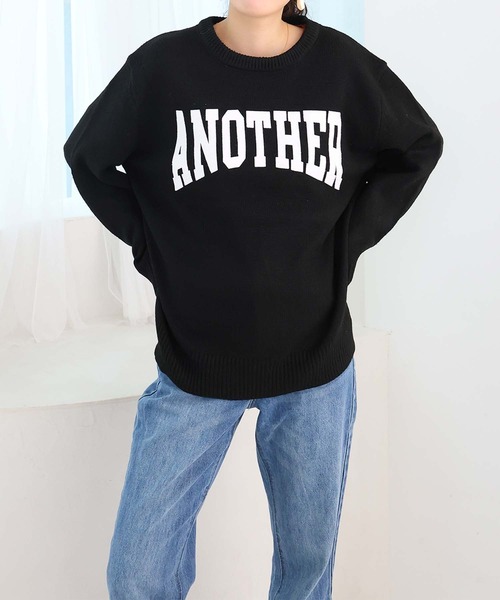 Girly Doll（ガーリードール）の「配色ロゴニット・セーター（ニット/セーター・レディース・グレー/ピンク/アイボリー/キャメル/グリーン/ブルー/ブラック/ライトブルー・F）」の18枚目の写真