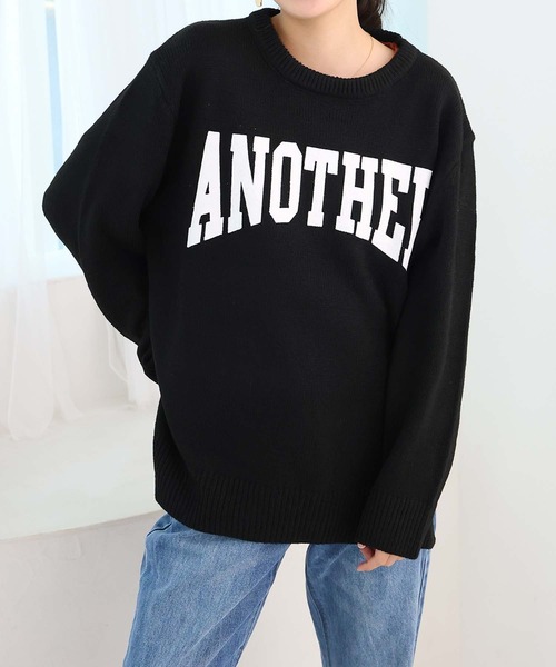 Girly Doll（ガーリードール）の「配色ロゴニット・セーター（ニット/セーター・レディース・グレー/ピンク/アイボリー/キャメル/グリーン/ブルー/ブラック/ライトブルー・F）」の17枚目の写真