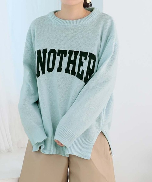 Girly Doll（ガーリードール）の「配色ロゴニット・セーター（ニット/セーター・レディース・グレー/ピンク/アイボリー/キャメル/グリーン/ブルー/ブラック/ライトブルー・F）」の16枚目の写真