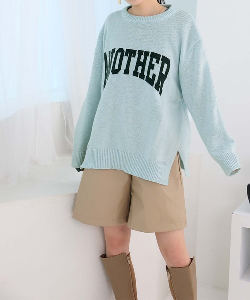 Girly Doll（ガーリードール）の「配色ロゴニット・セーター（ニット/セーター・レディース・グレー/ピンク/アイボリー/キャメル/グリーン/ブルー/ブラック/ライトブルー・F）」の15枚目の写真