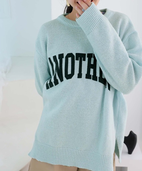 Girly Doll（ガーリードール）の「配色ロゴニット・セーター（ニット/セーター・レディース・グレー/ピンク/アイボリー/キャメル/グリーン/ブルー/ブラック/ライトブルー・F）」の14枚目の写真